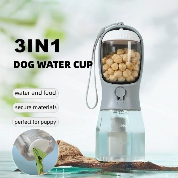 3-in-1 Dog Travel Cup — Water, Food & Waste Bag Combo