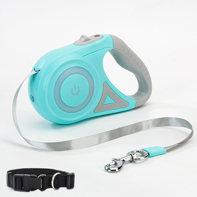 LED Retractable Dog Leash + Collar for Small & Medium Dogs – One-Hand Brake & Free Movement