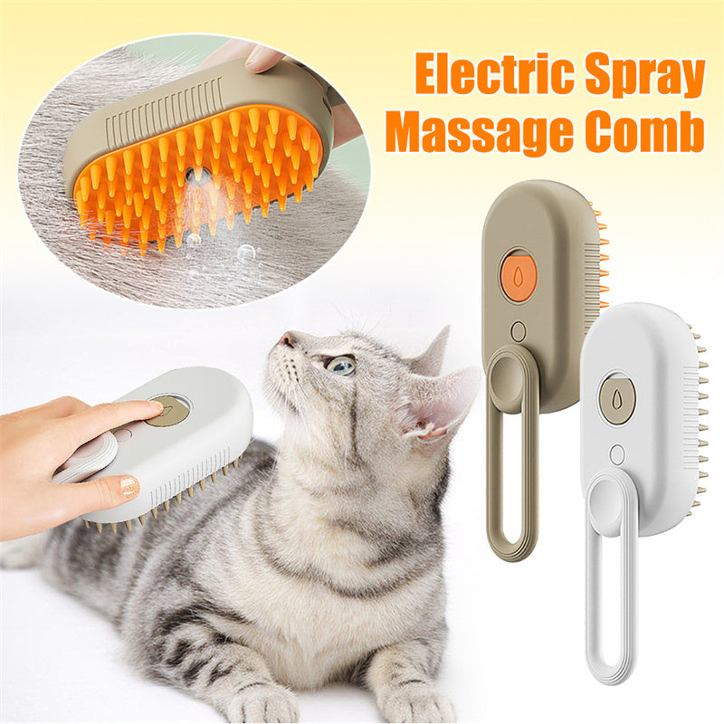 3-in-1  Steam Pet Brush — Spray, Massage & De-Shedding Tool