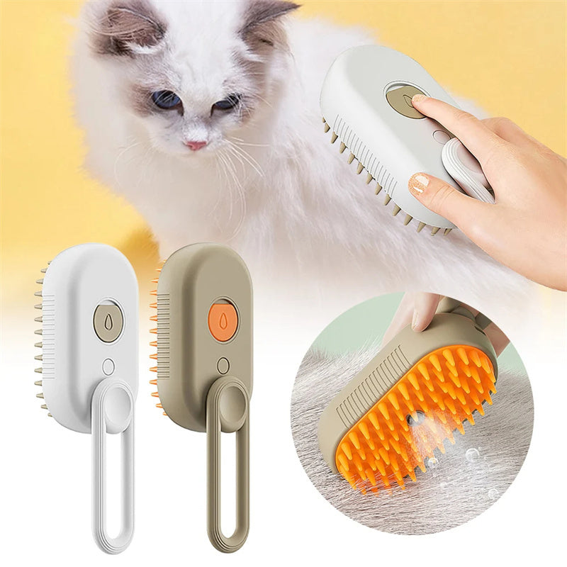 3-in-1  Steam Pet Brush — Spray, Massage & De-Shedding Tool