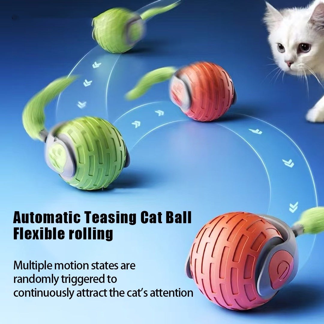 Interactive Cat Ball Toy with Feather, Motion Activated Automatic Cat Toys, USB Rechargeable Toys.