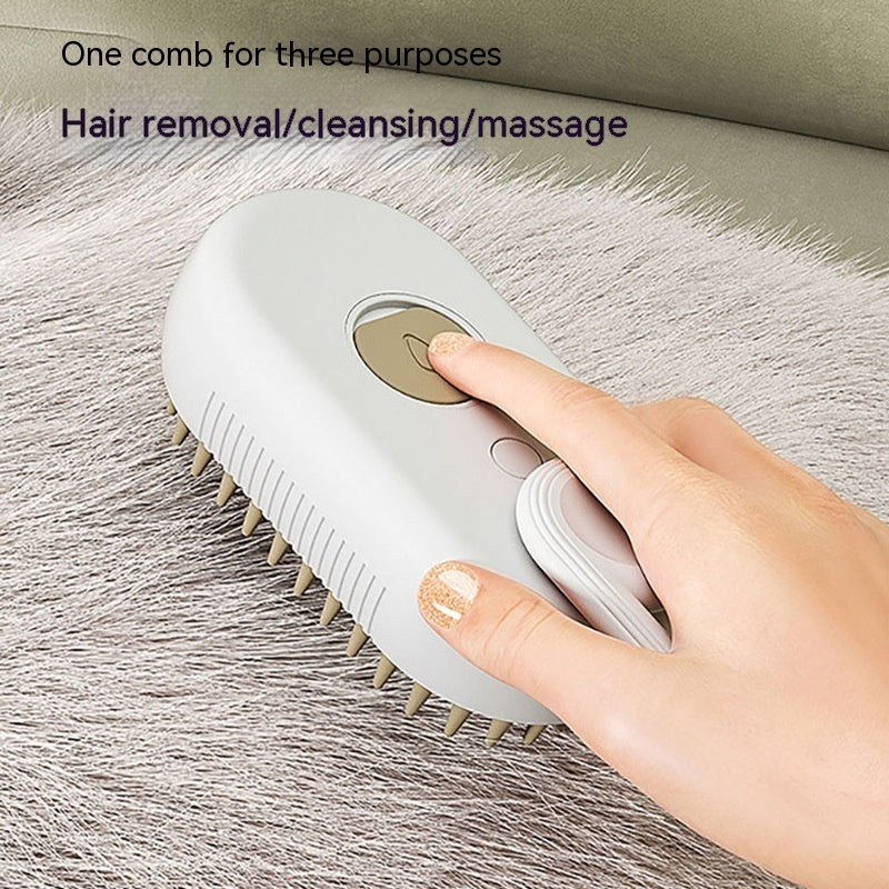3-in-1  Steam Pet Brush — Spray, Massage & De-Shedding Tool