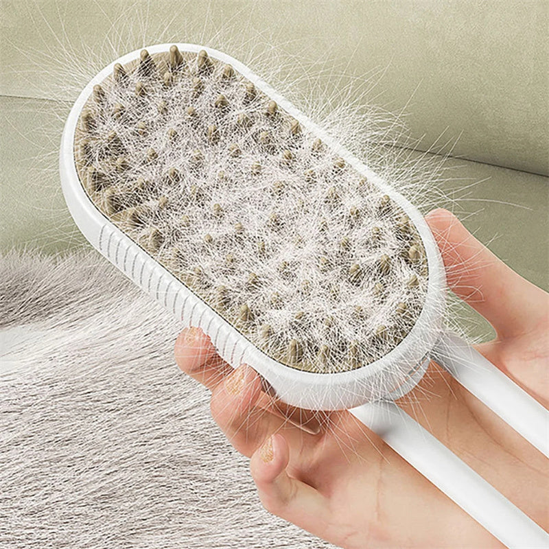 3-in-1  Steam Pet Brush — Spray, Massage & De-Shedding Tool